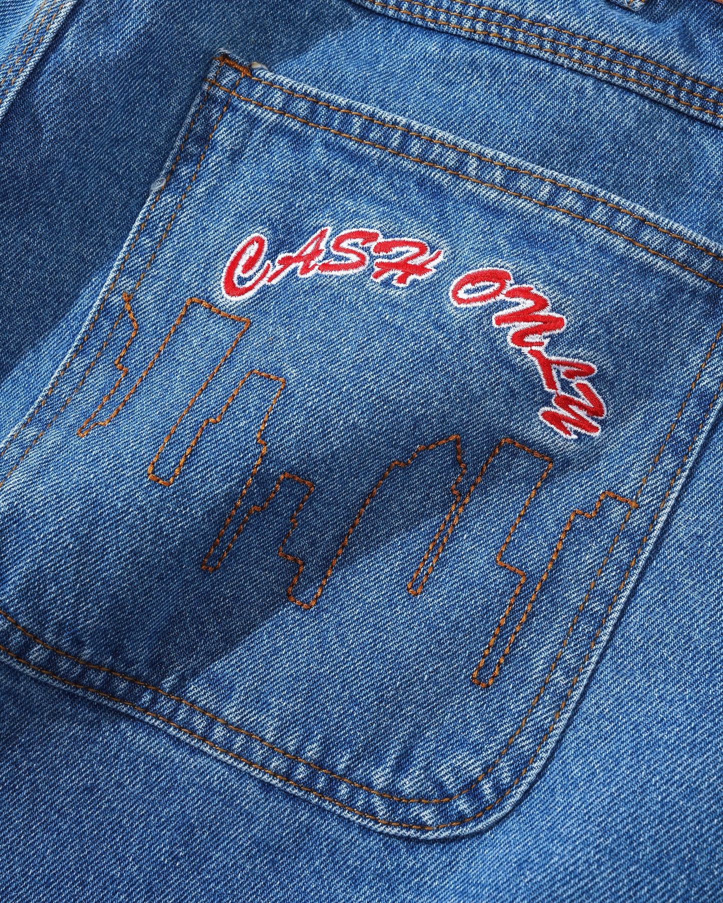 Cash Only Logo Baggy Denim Jeans Washed Indigo