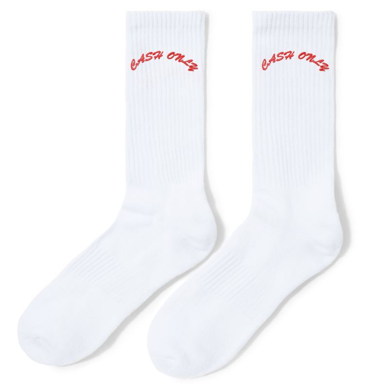 Cash Only Logo Crew Socks White