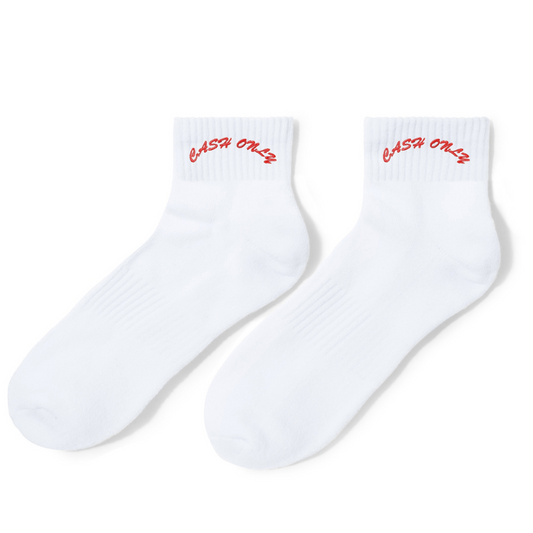 Cash Only Logo Ankle Socks White