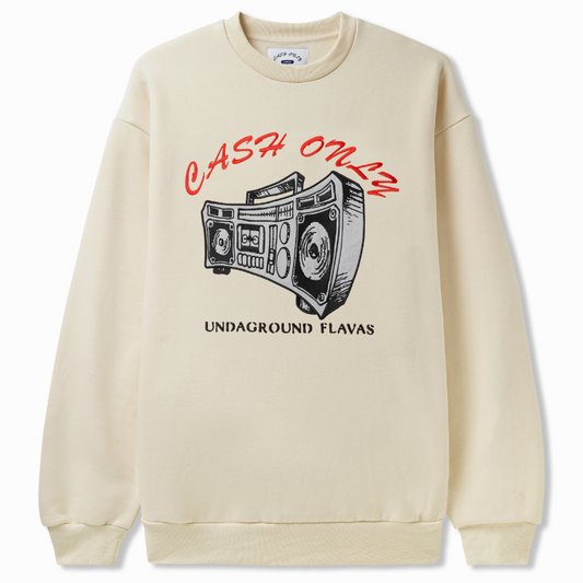 Cash Only Boombox Nylon Applique Crewneck Sweater Cream