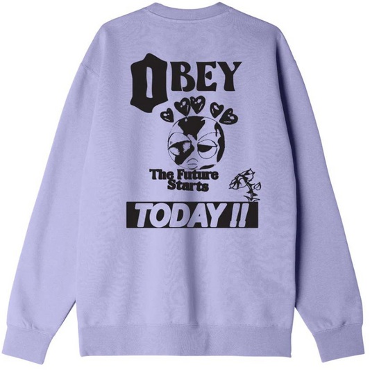 Obey The Future Starts Today Crewneck Sweater Digital Lavender