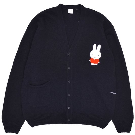POP X Miffy Applique Knitted Cardigan Sweater Black