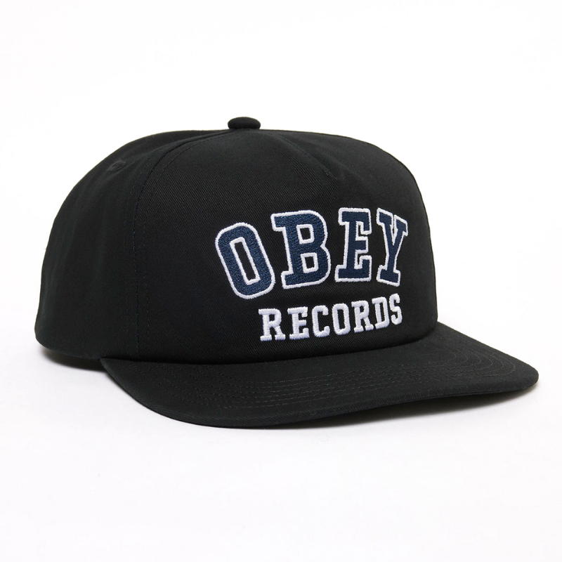 Obey Records 5 Panel Snapback Cap Black