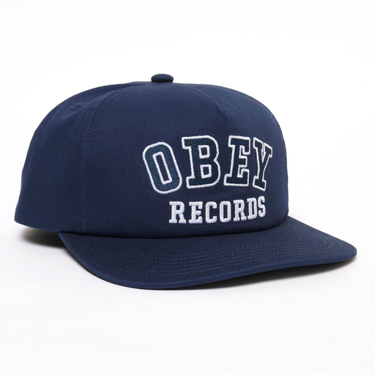 Obey Records 5 Panel Snapback Cap Mild Navy