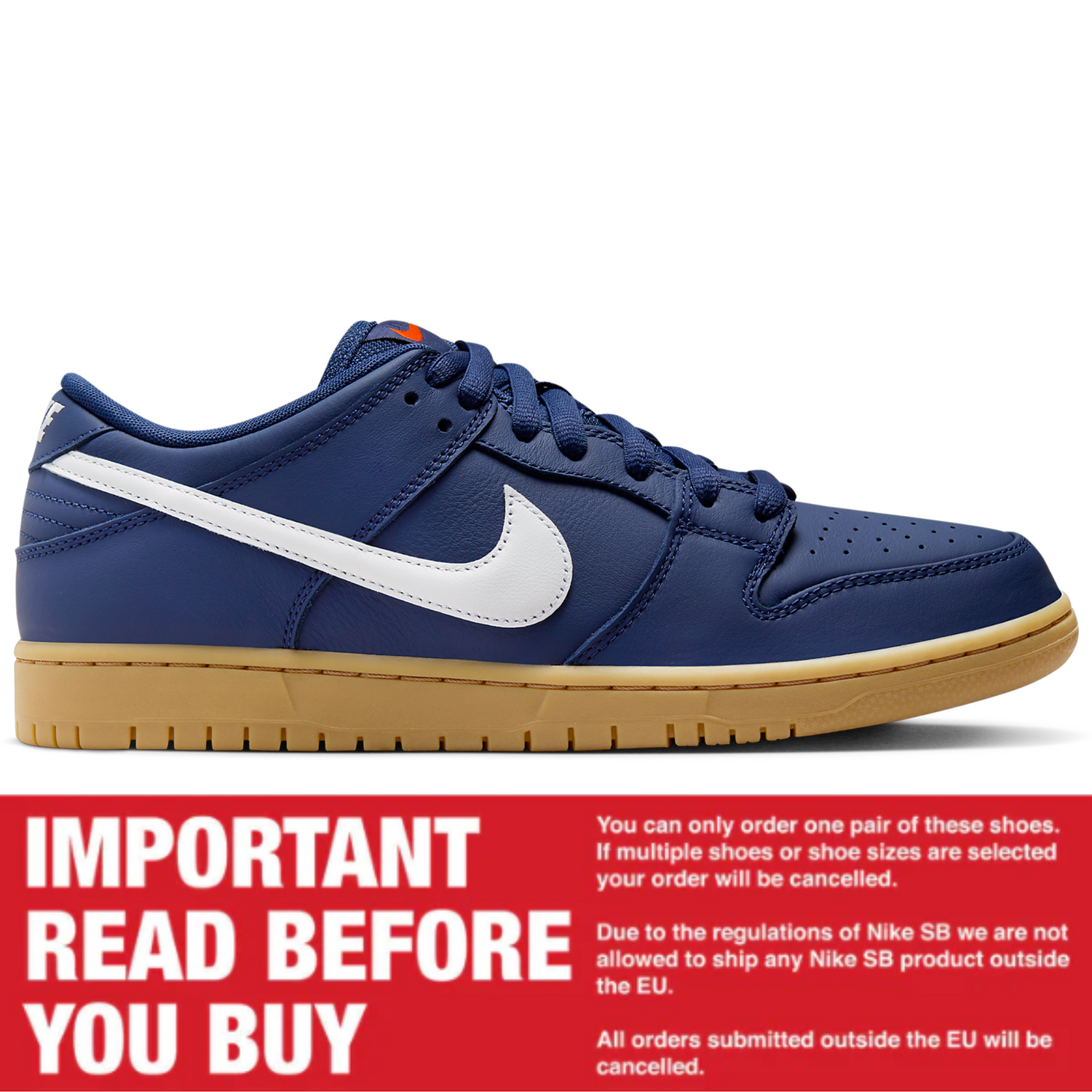 Nike SB Dunk Low Pro Navy White Navy Gum Light Brown