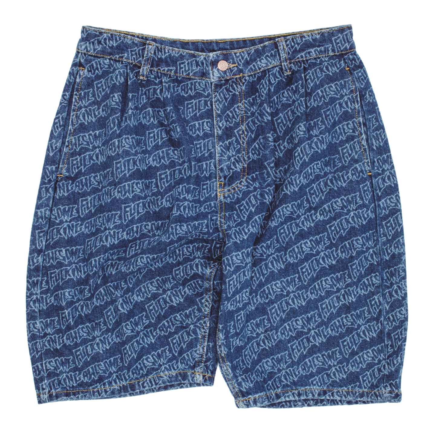 Fucking Awesome Baggy Pleated Denim Laser Stamp Shorts Blue