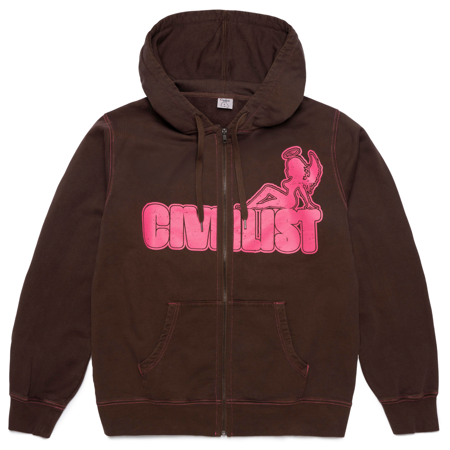 Civilist Angel Heavy Zip Hooded Sweater Brown