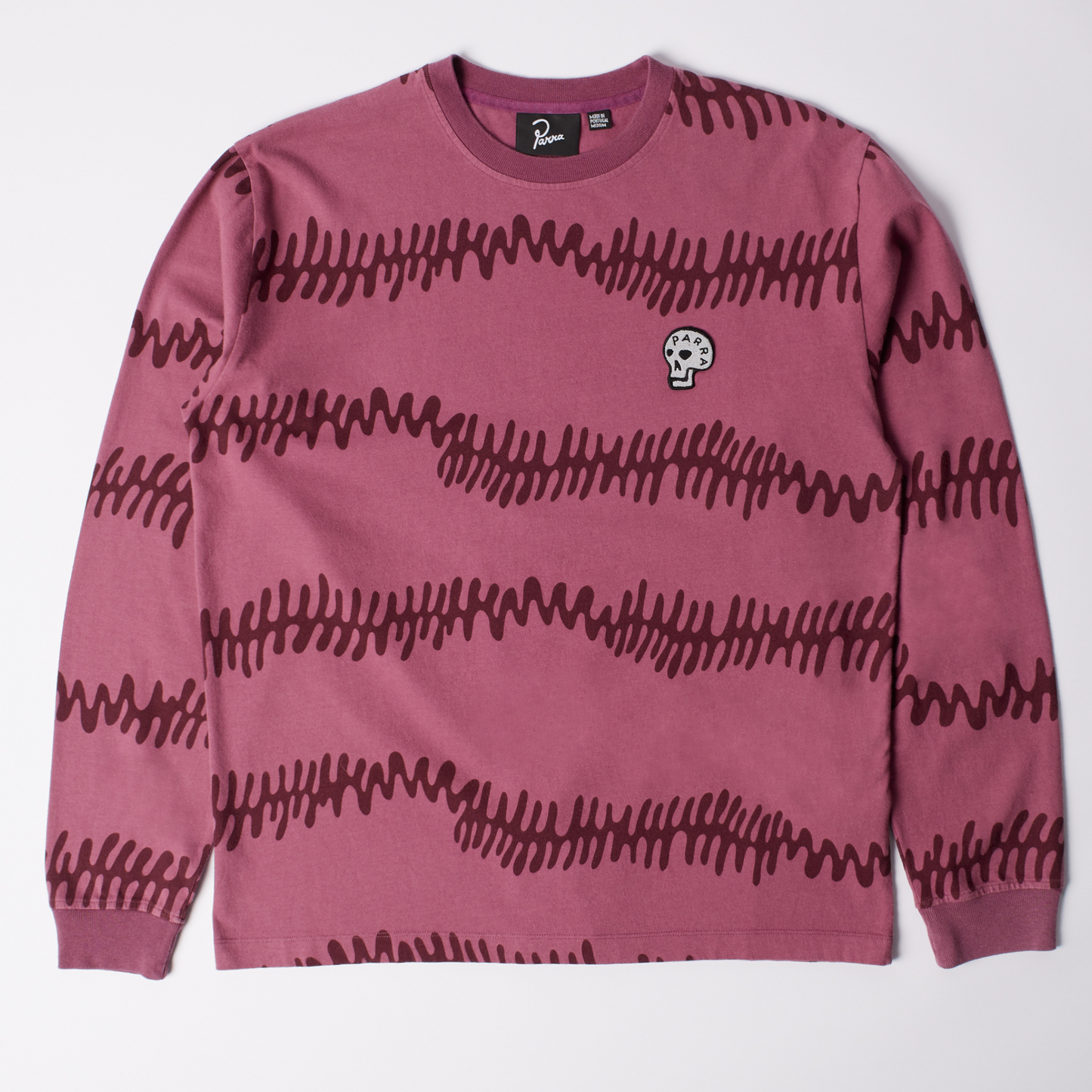 By Parra Stitched Skull Longsleeve T-Shirt Washed Magenta