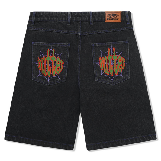 Butter Goods Spider Denim Shorts Washed Black