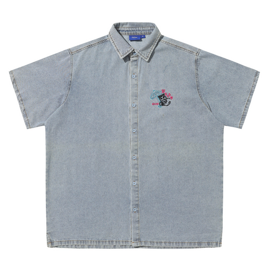 Helas Bad Washed Denim Shirt Light Blue