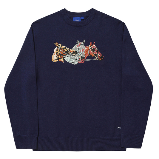 Helas Horses Crewneck Knit Sweater Navy