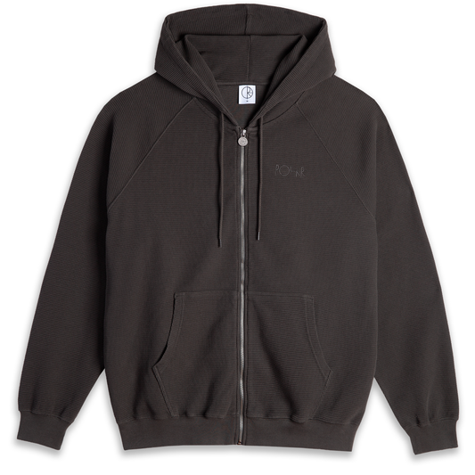 Polar Waffle Zip Hooded Sweater Dirty Black
