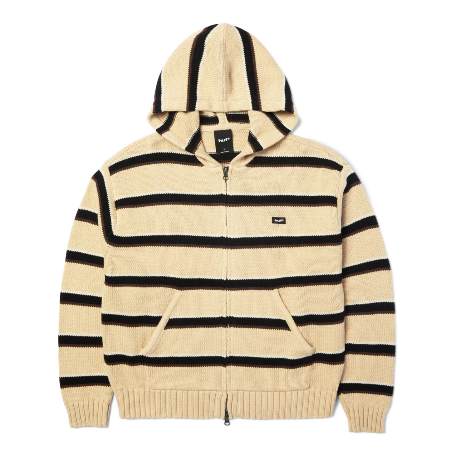 HUF Banks Striped Full Zip  Hooded Sweater Tan