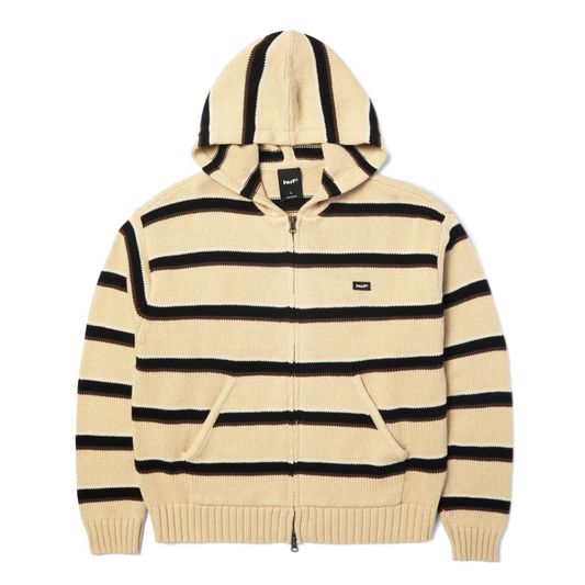 HUF Banks Striped Full Zip  Hooded Sweater Tan