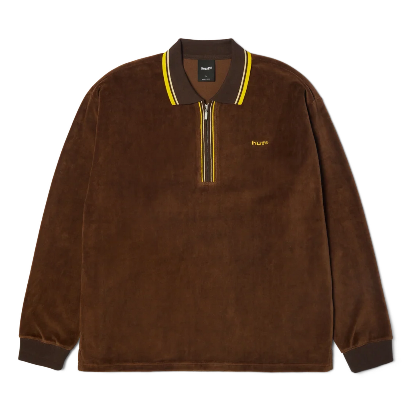 HUF Parker Velour Longsleeve Polo Brown