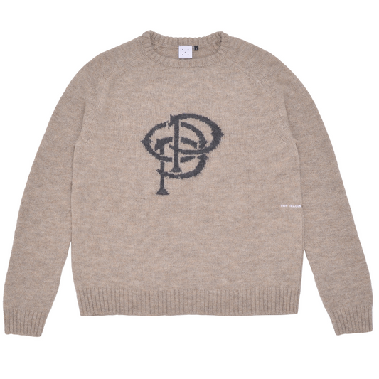 POP Initials Knitted Crewneck Sweater Sesame