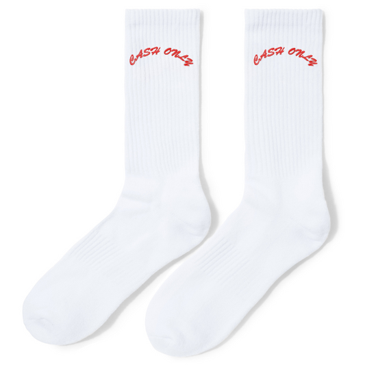 Cash Only Logo Crew Socks White