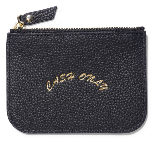 Cash Only Leather Zip Wallet Black