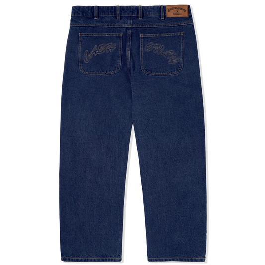 Cash Only Logo Baggy Denim Jeans Raw Indigo