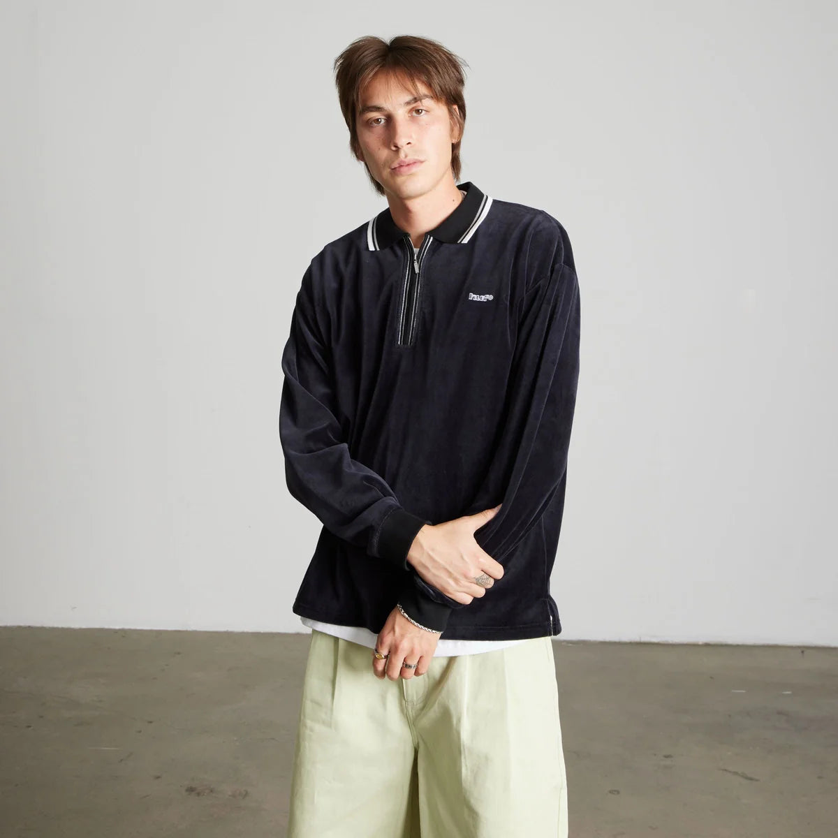 HUF Parker Velour Longsleeve Polo Black