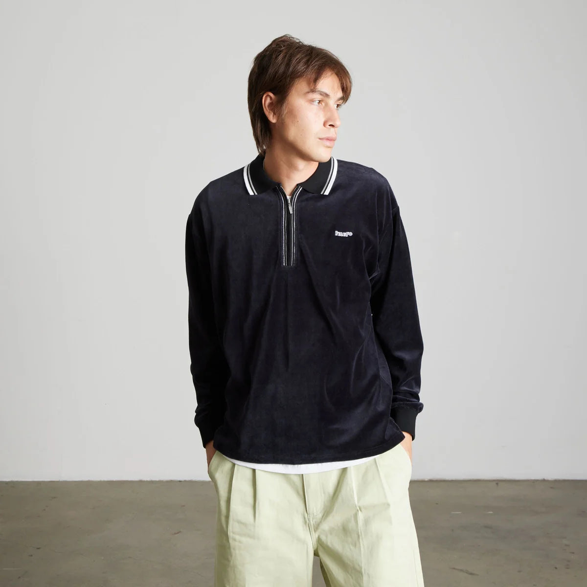 HUF Parker Velour Longsleeve Polo Black