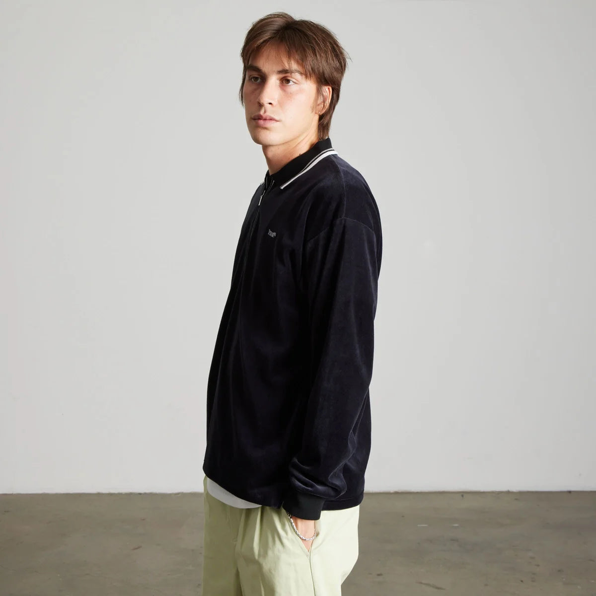 HUF Parker Velour Longsleeve Polo Black