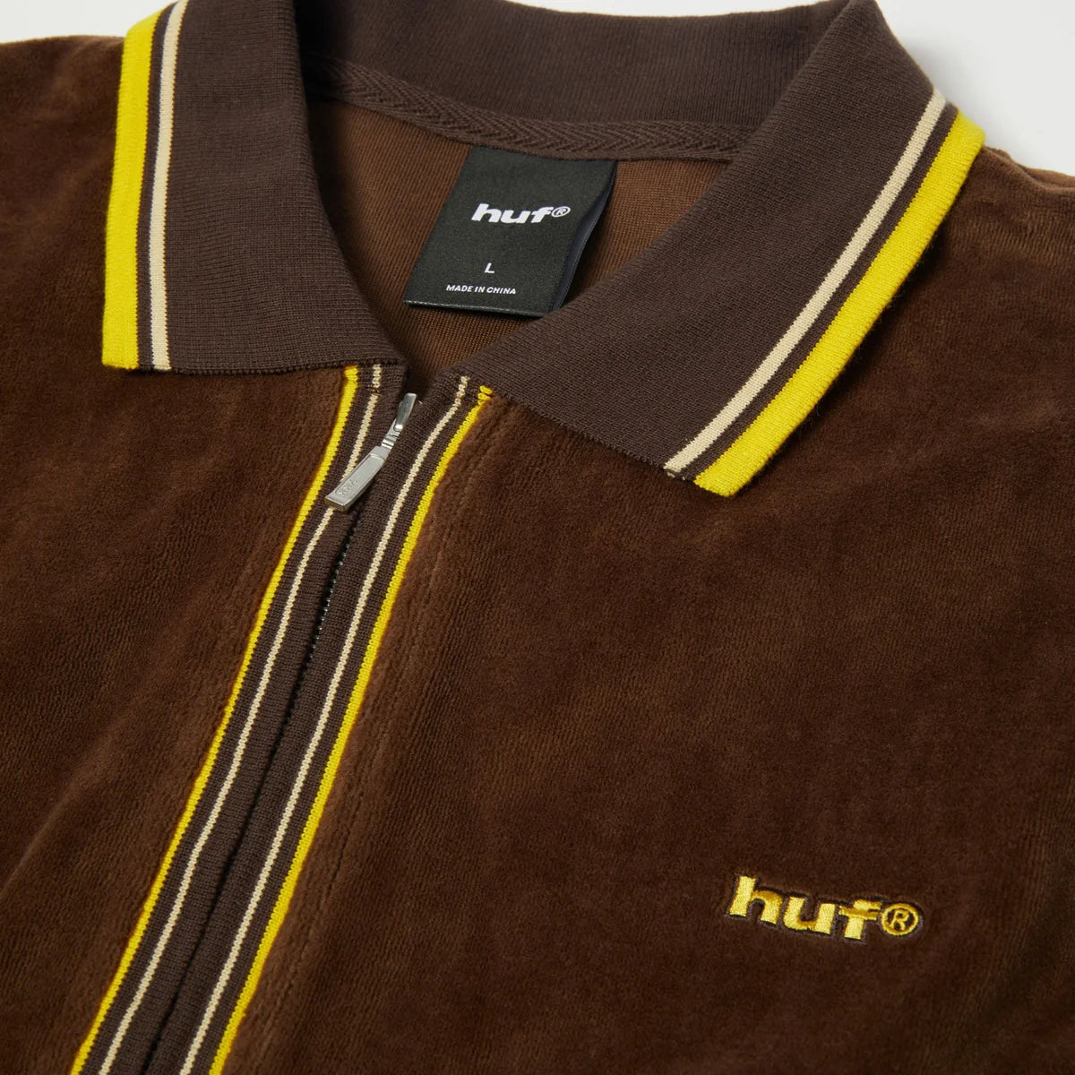 HUF Parker Velour Longsleeve Polo Brown