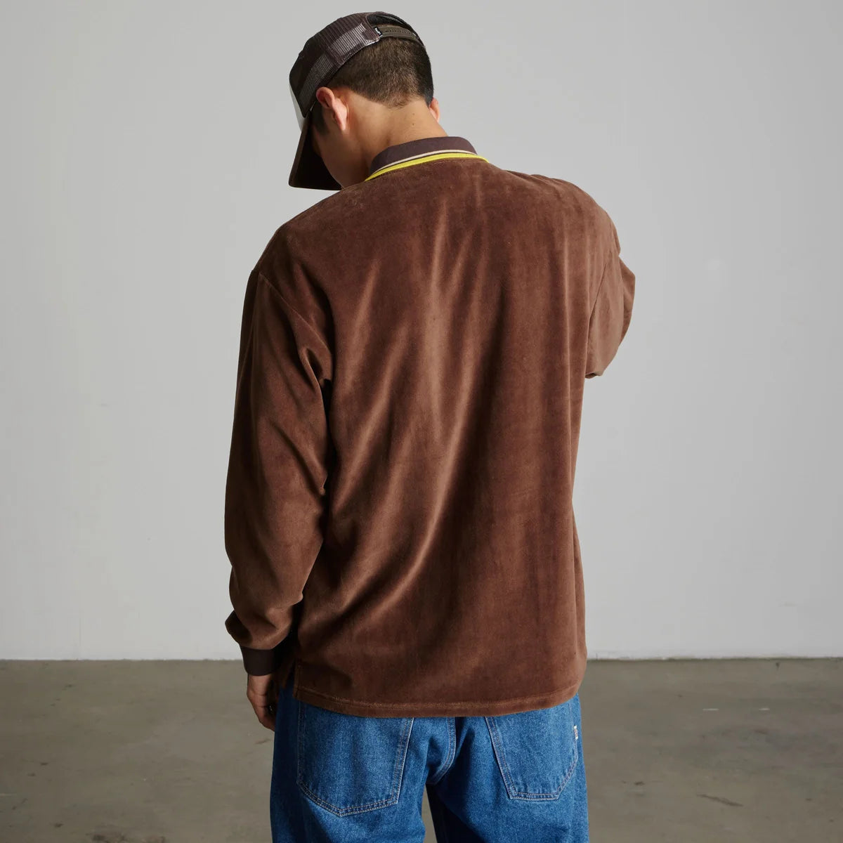 HUF Parker Velour Longsleeve Polo Brown