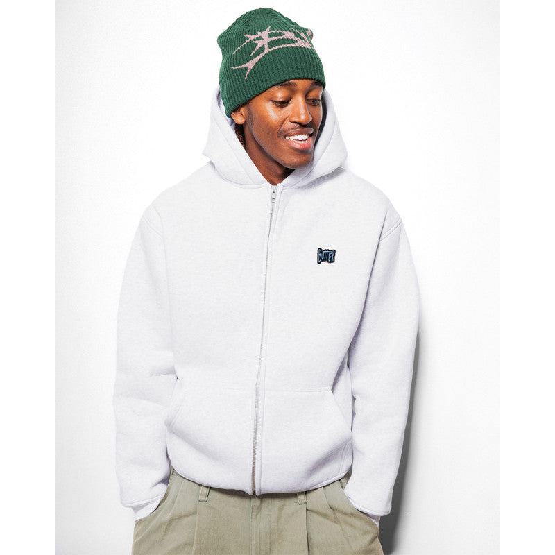 Butter Goods Pile Lined Zip-Thru Hooded Sweater Ash