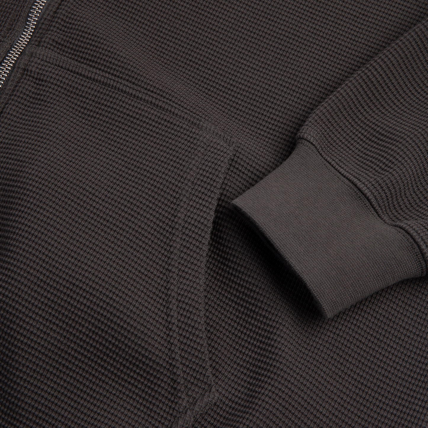 Polar Waffle Zip Hooded Sweater Dirty Black