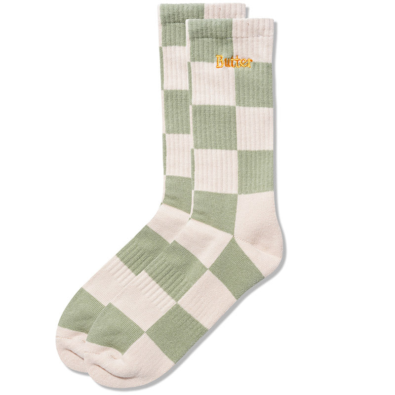 Butter Goods Checkered Socks Cream/Sage
