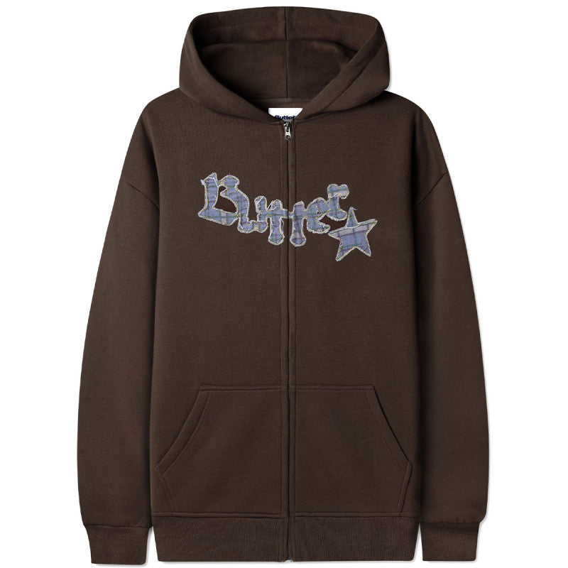 Butter Goods Edge Applique Zip-Thru Hoodie Brown