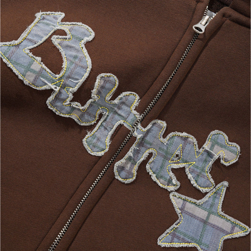 Butter Goods Edge Applique Zip-Thru Hoodie Brown