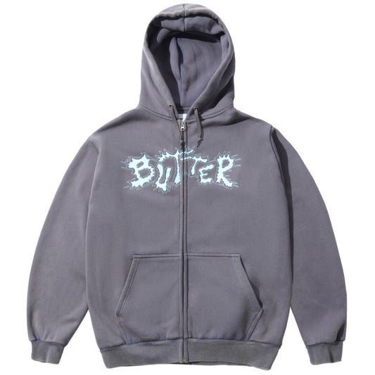 Butter Goods Eruption Zip-Thru Hooded Sweater Denim