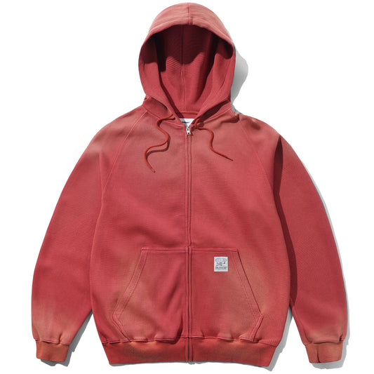 Butter Goods Faded Waffle Zip-Thru Hooded Sweater Washed Red
