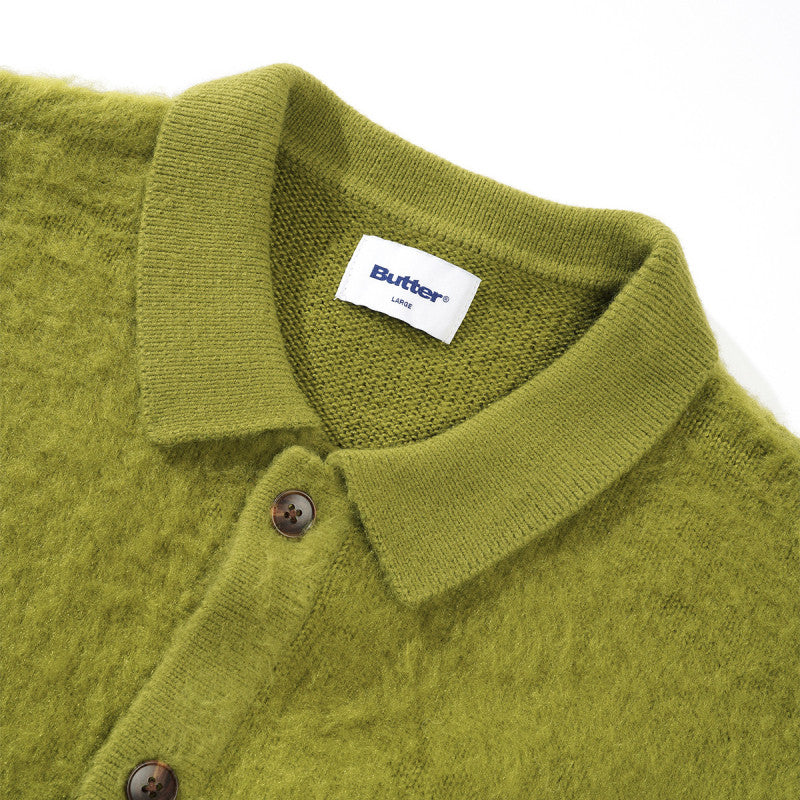 Butter Goods Mohair Button Up Knitted Shirt Moss