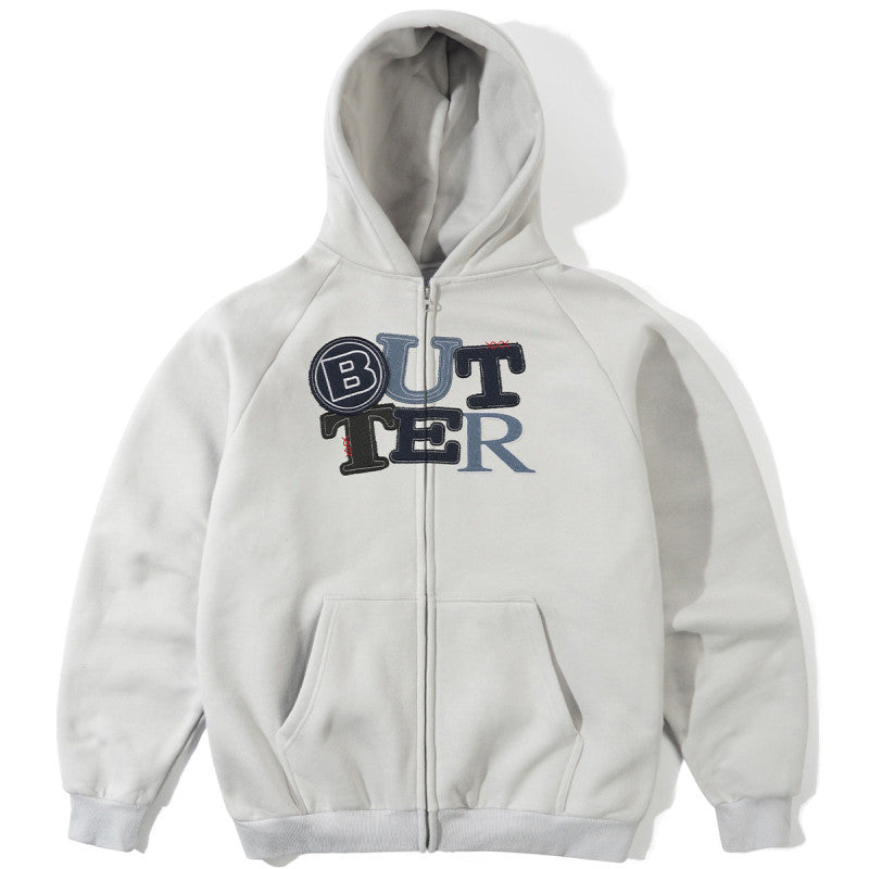 Butter Goods Patchwork Zip-Thru Hooded Sweater Cement