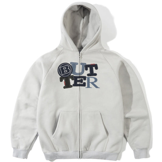 Butter Goods Patchwork Zip-Thru Hooded Sweater Cement