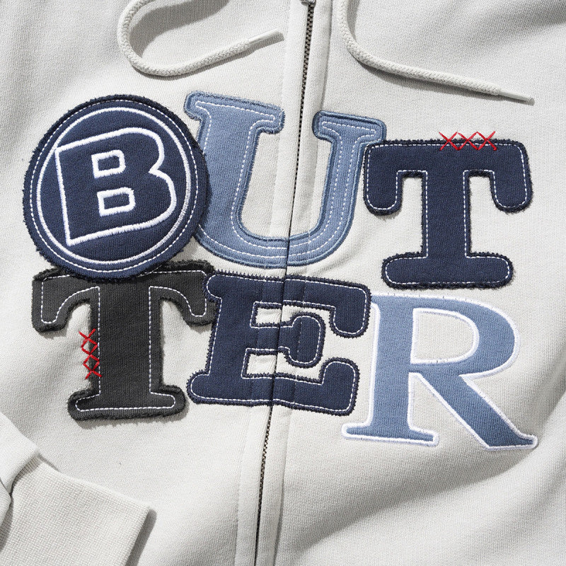 Butter Goods Patchwork Zip-Thru Hooded Sweater Cement