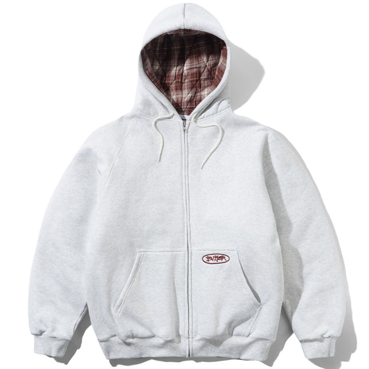 Butter Goods Plaid Lined Zip-Thru Hooded Sweater Ash