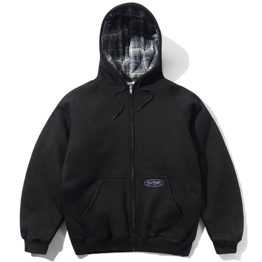 Butter Goods Plaid Lined Zip-Thru Hooded Sweater Black