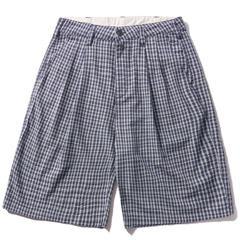 Butter Goods Pleated Shorts Navy Plaid