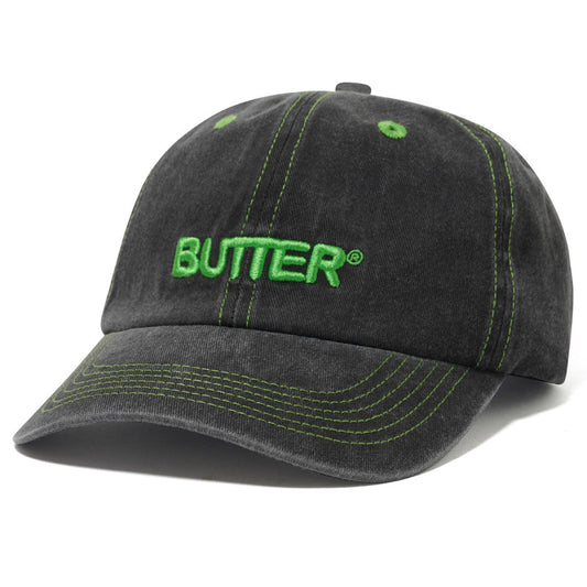 Butter Goods Rounded Logo 6 Panel Cap Washed Black/Green