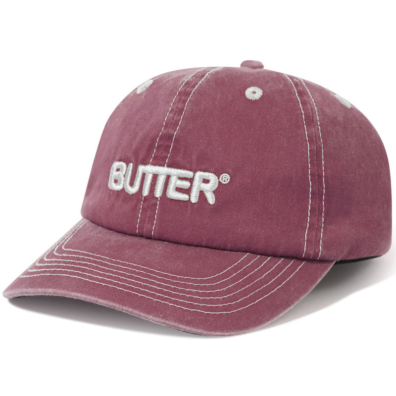 Butter Goods Rounded Logo 6 Panel Cap Washed Burgundy