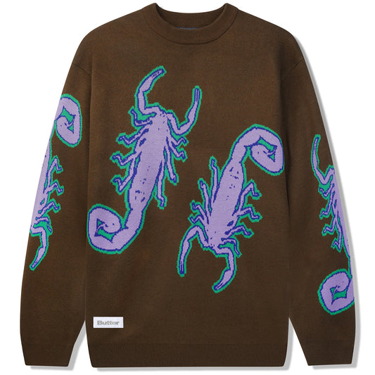 Butter Goods Scorpion Knitted Crewneck Sweater Brown