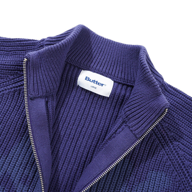 Butter Goods Shout Zip-Thru Knit Sweater Dark Blue