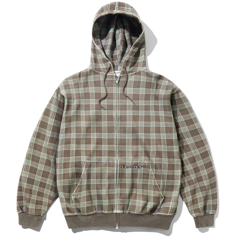 Butter Goods Waffle Zip-Thru Hooded Sweater Plaid
