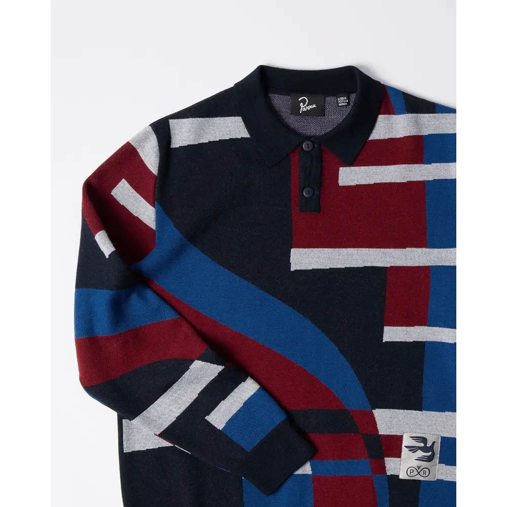 Parra Vertical Forest Knitted Polo Blue