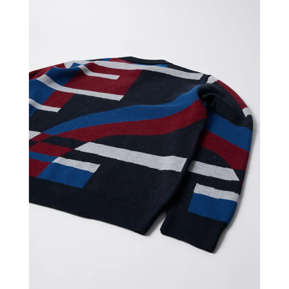 Parra Vertical Forest Knitted Polo Blue
