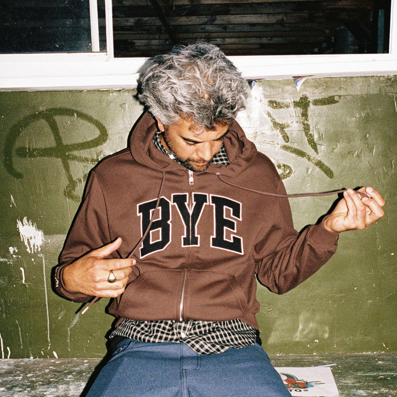 Bye Jeremy Bye Zip-Up Hooded Sweater Brown